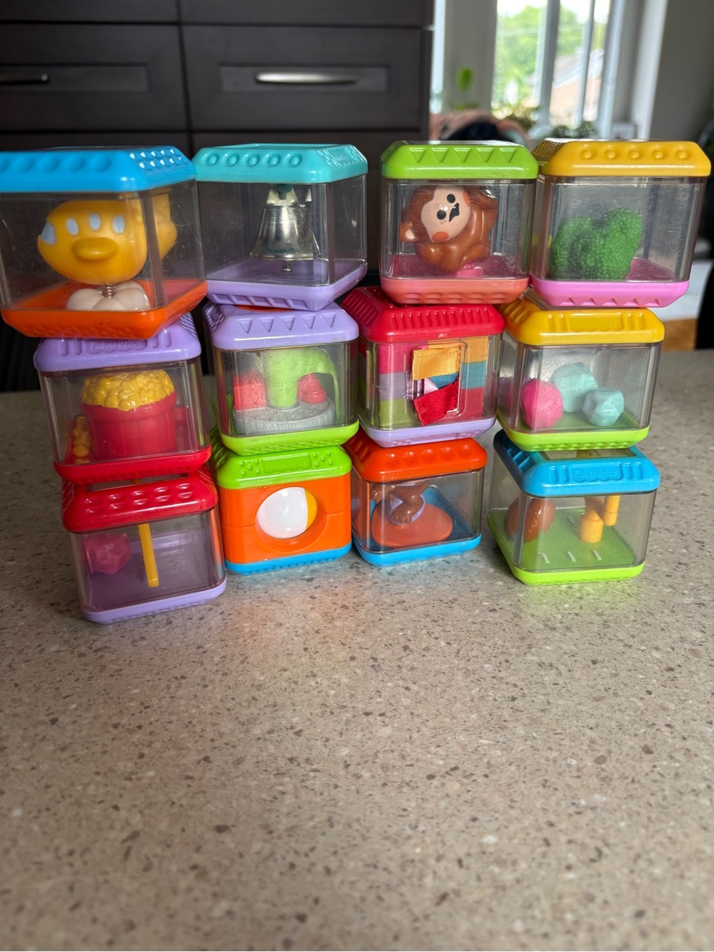 Lot of 12 Fisher Price Peek A Blocks Sensory Stacking Toys